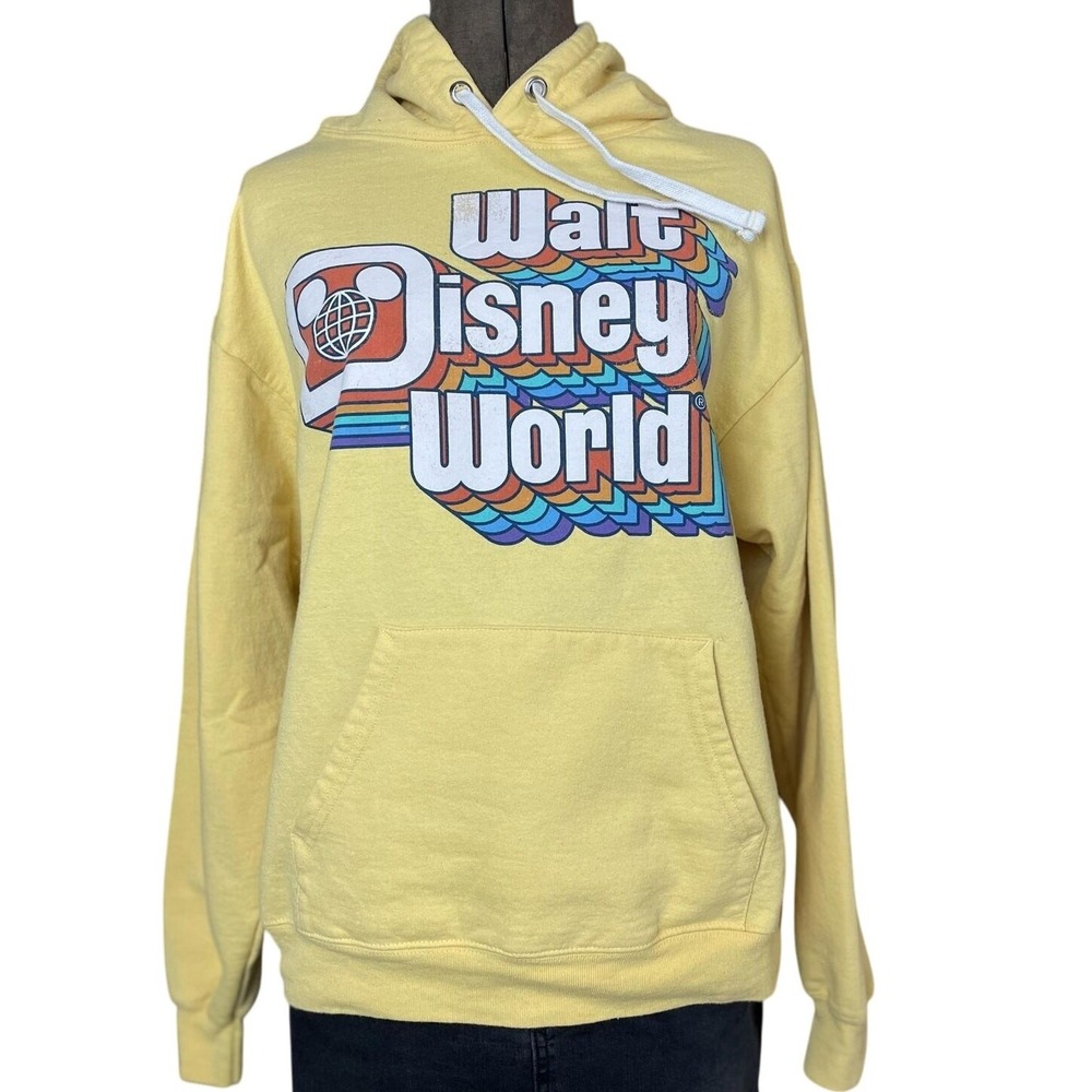 WALT DISNEY WORLD Womens (M) Yellow Retro Hoodie Mickey Mouse‎ Travel Florida
